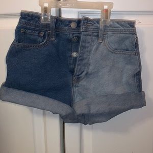 50% dark 50% light washed jean shorts. Size 0. From Hollister